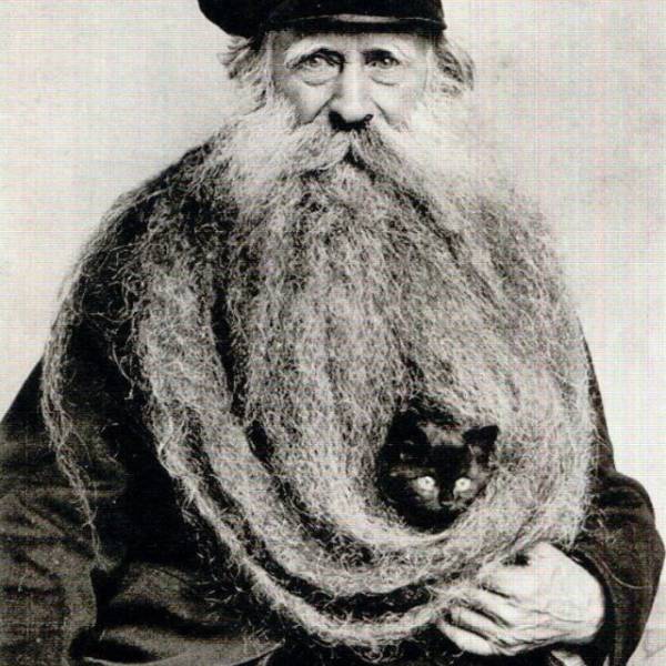Louis Coulon et sa barbe de 3,3 m, vrai nid à chat...
